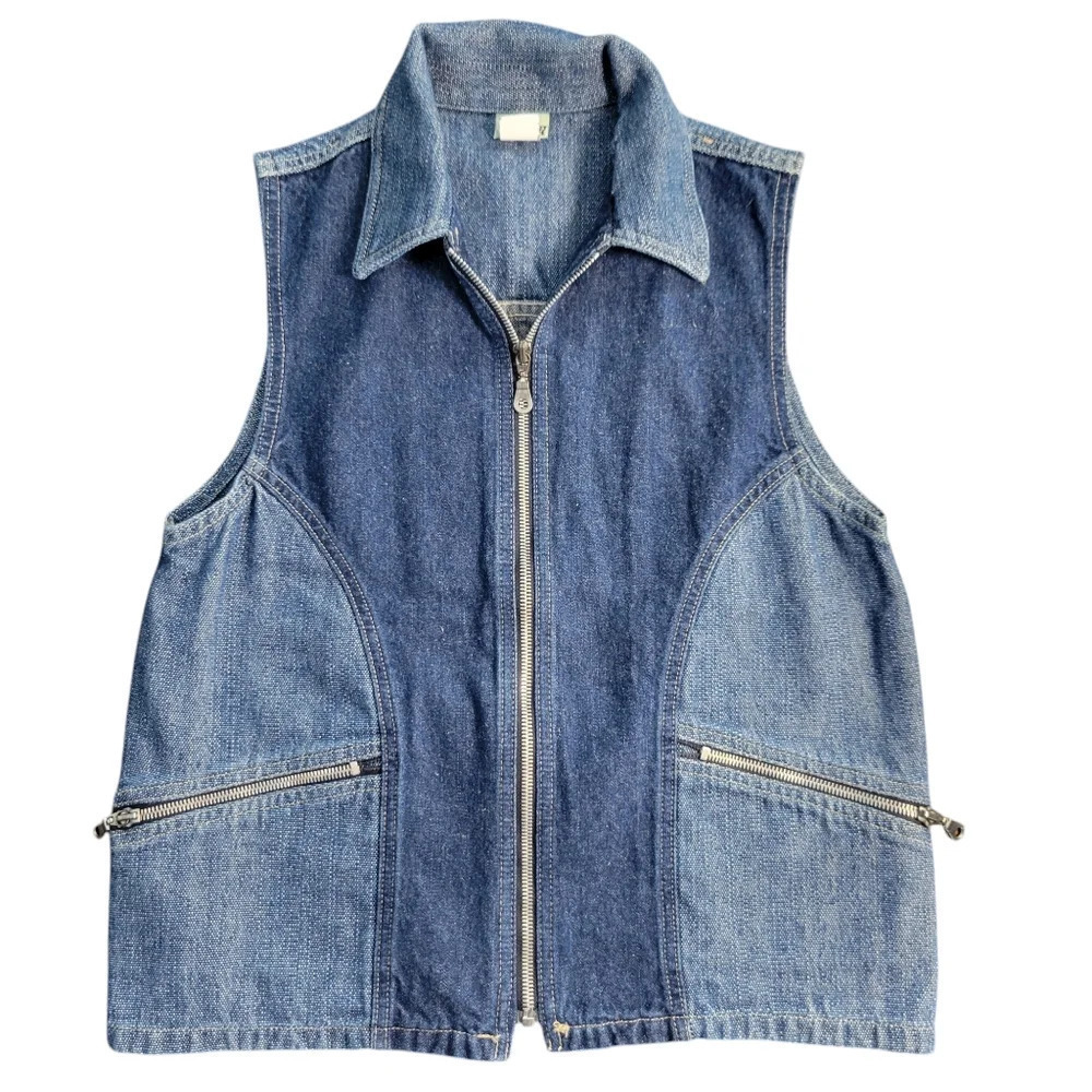 Vintage Vivaldi Jeanswear Two-tone Denim Full-zip Jean Vest, Women Size Small